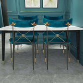 Empire style dining chair in blue with green upholstered back and cross design